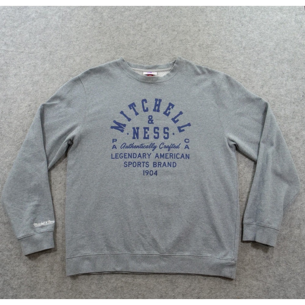 Mitchell & Ness Sweatshirt Mens 2XL XXL Gray Crewneck Logo Graphic Sports